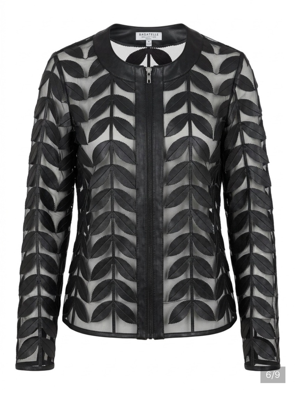Bagatelle black sheer jacket embellished with faux leather leaves